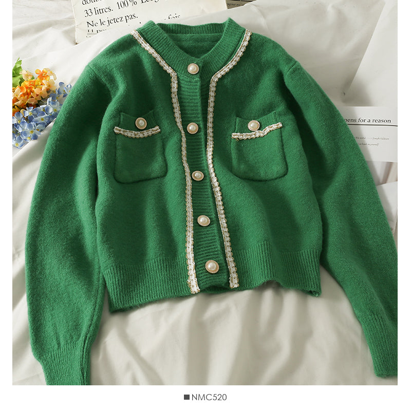 Pull cardigan simple boutonnage à rayures en soie brillante pour femme 1796