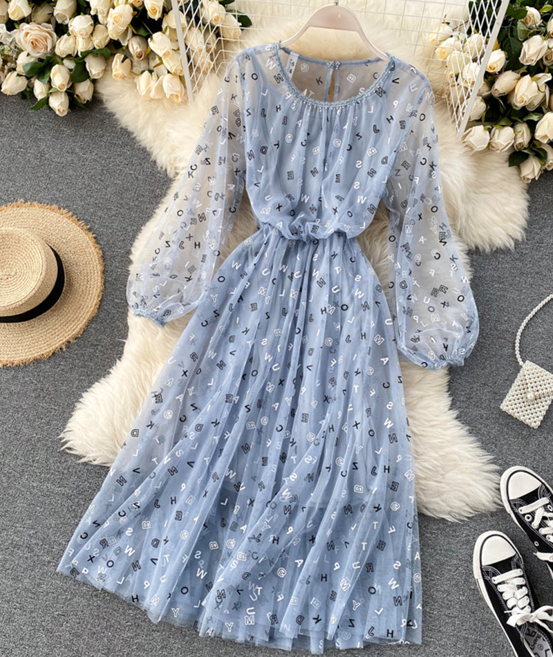 Cute A line letter dress long sleeve dress two pieces sets 1316