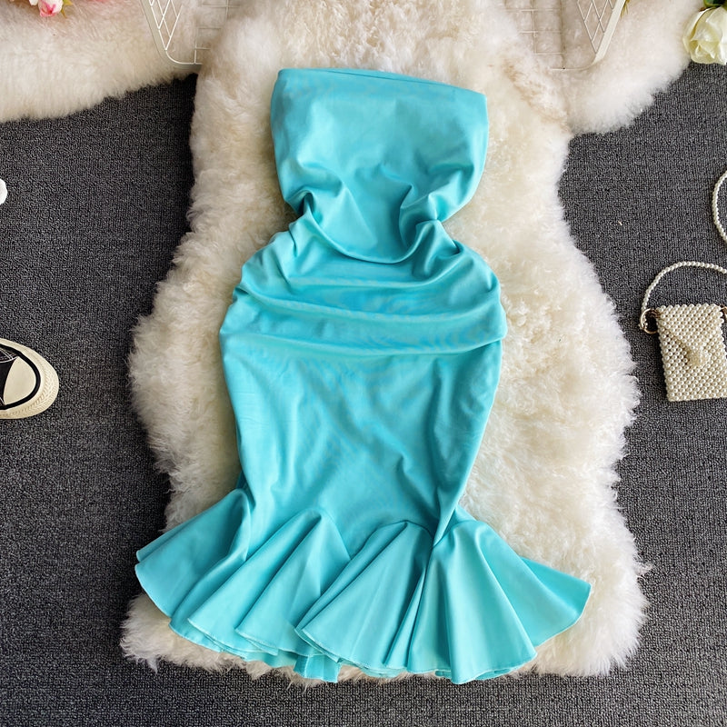 Robe bustier sexy à une épaule, jupe fine en queue de poisson à taille serrée 3290