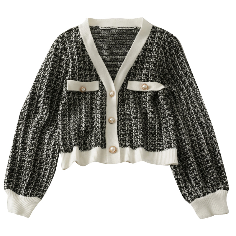 Cardigan à manches longues et col en V, pull polyvalent, manteau tendance 1736