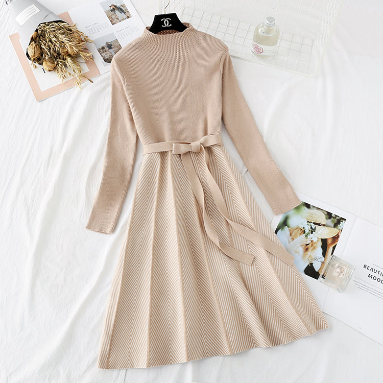 Knitted dress women's inner small fragrant wool dress 2149
