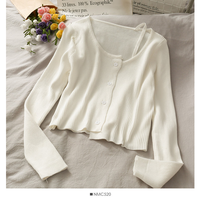 Nouveau pull à bretelles à col rond et clavicule exposée de couleur bonbon pour femme 1908