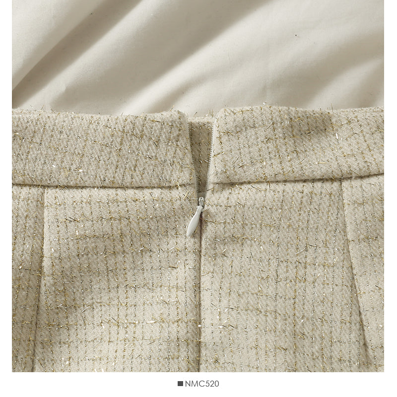 Jupe taille haute en tweed de soie à carreaux rétro de style Hong Kong 2527