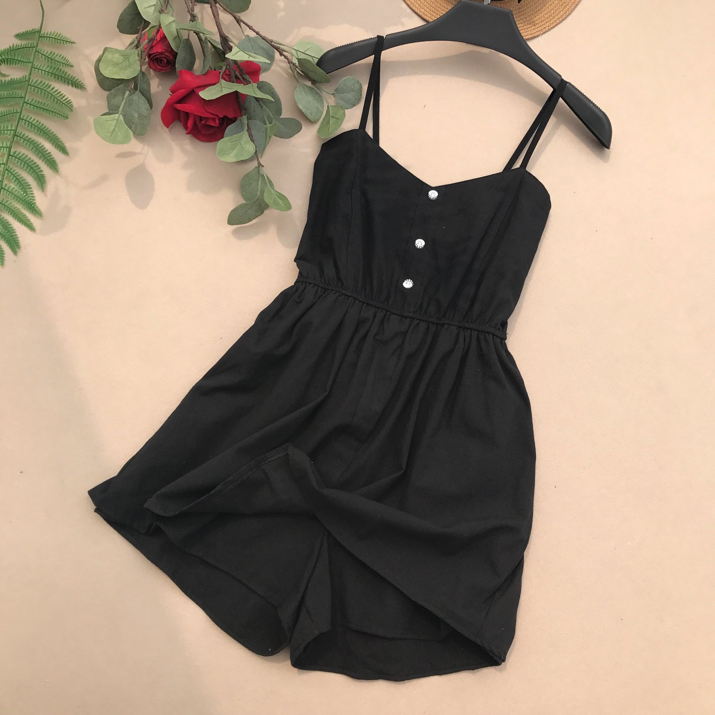 Combinaison short taille haute à bretelles élastiques pour femme 2872