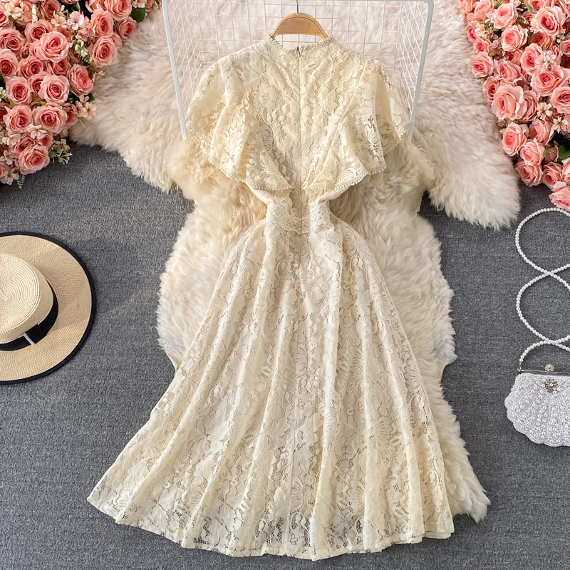 Robe en dentelle à col montant slim de tempérament français 3340