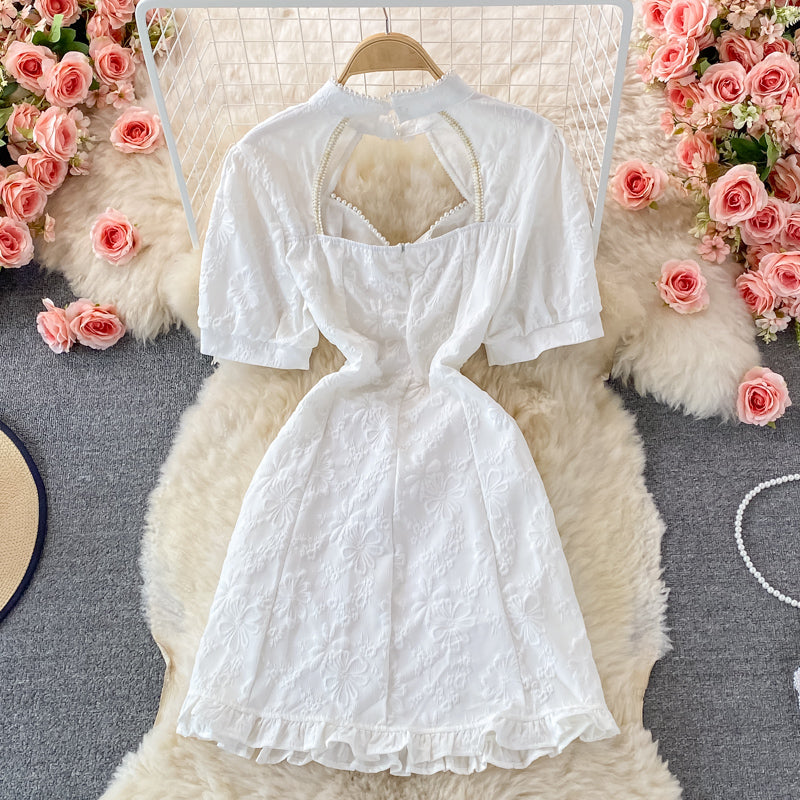 Beaded backless Ruffle Hip Wrap Dress 2995