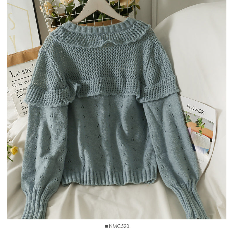 Pull femme col rond simple boutonnage manches longues 1893