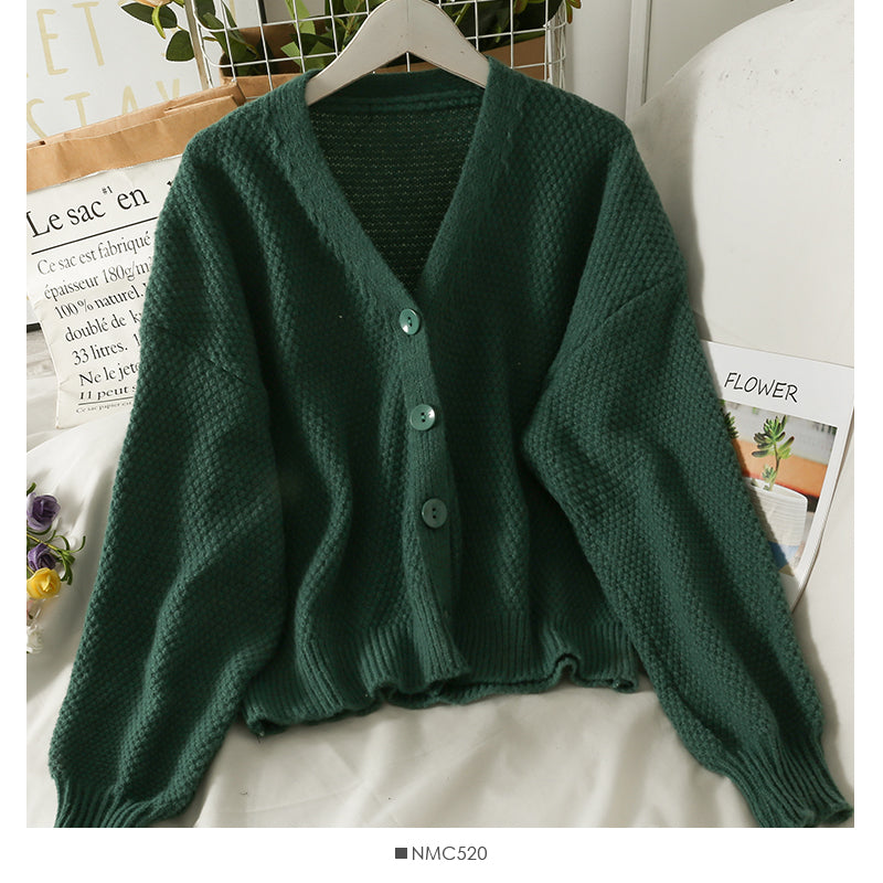 Cardigan d'extérieur polyvalent en tricot de couleur unie 1835