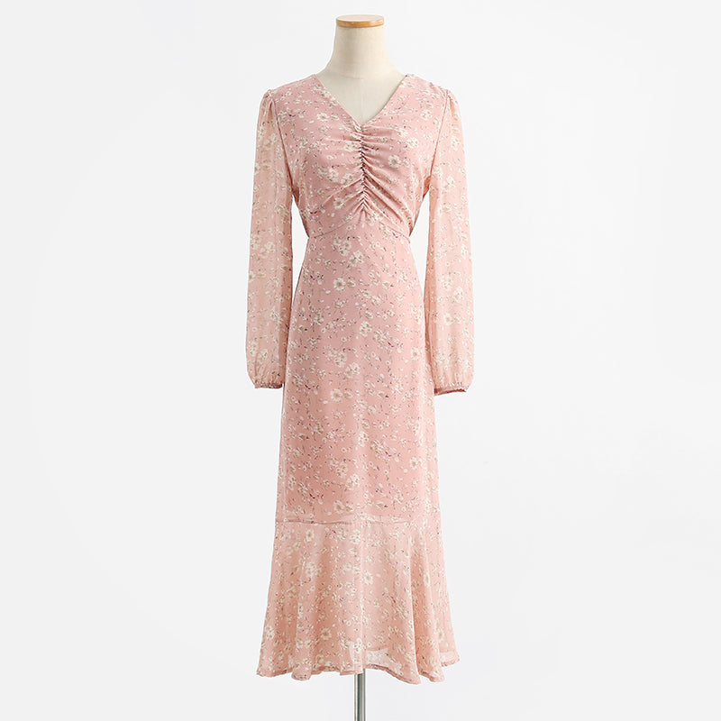 New long sleeved V-neck Floral Dress 2236