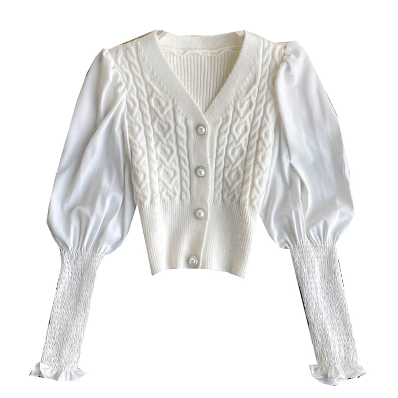 Haut cardigan tricoté torsadé vintage à manches longues et à manches longues en agneau minoritaire 1575