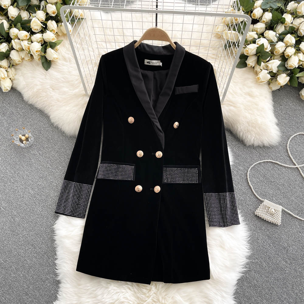 High end goddess suit collar velvet dress 1534