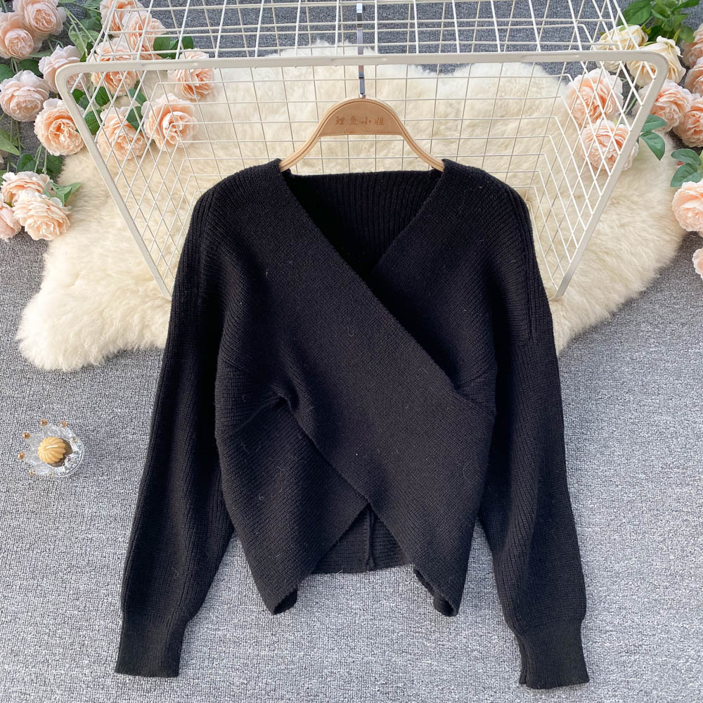 Pull col en V doux tempérament pull femme pull mode 1625