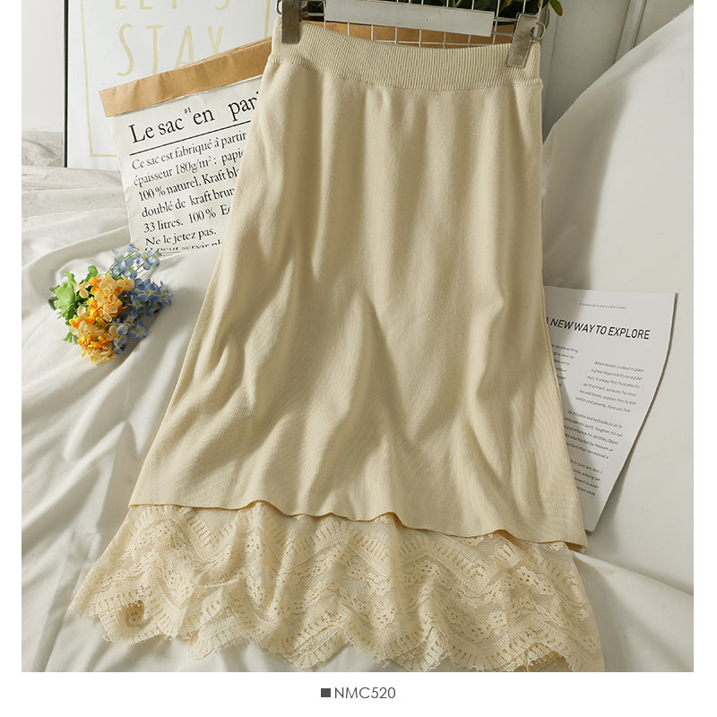 Hong Kong style retro elastic waist thin medium length skirt 2649