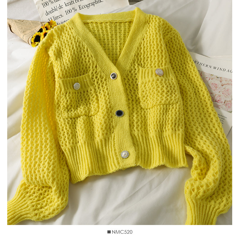 Pull femme pull col V cardigan haut polyvalent 1737