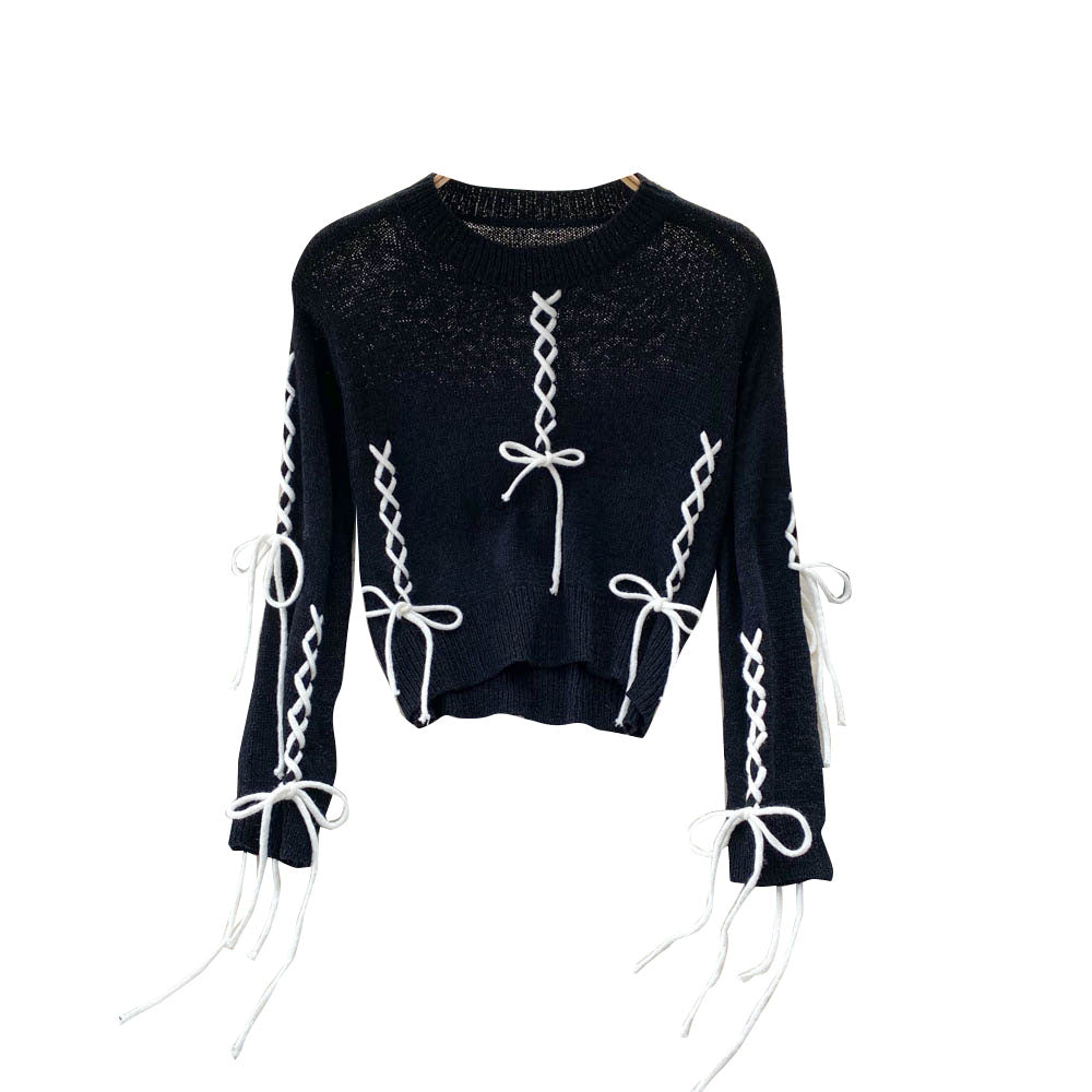 Pull court vintage début d'automne pour femme, design nombril 1612