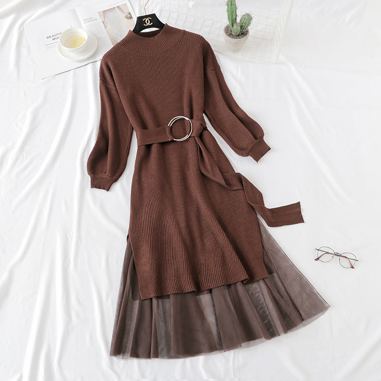 Knitted dress, women's French retro skirt, fashion suit, waist closing, thin temperament 2291