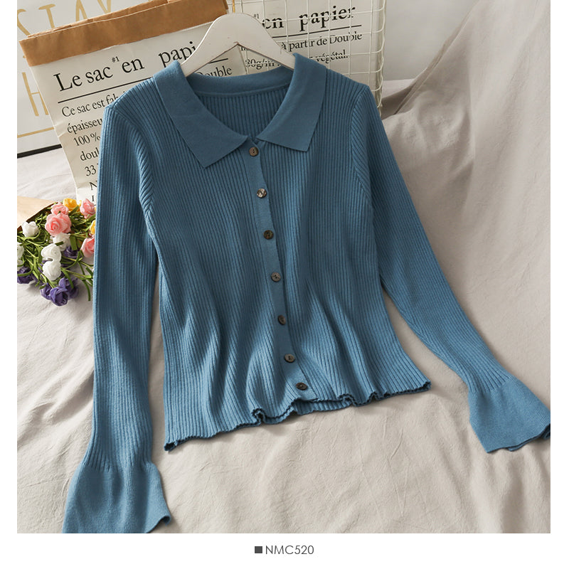 Cardigan à revers pour femme, pull polyvalent coupe slim 1744