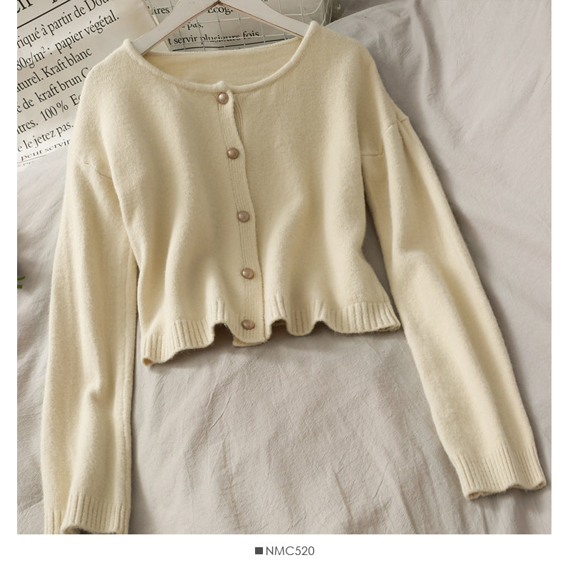 Cardigan à manches longues simple et polyvalent de style doux, pull de couleur unie pour femme 1909