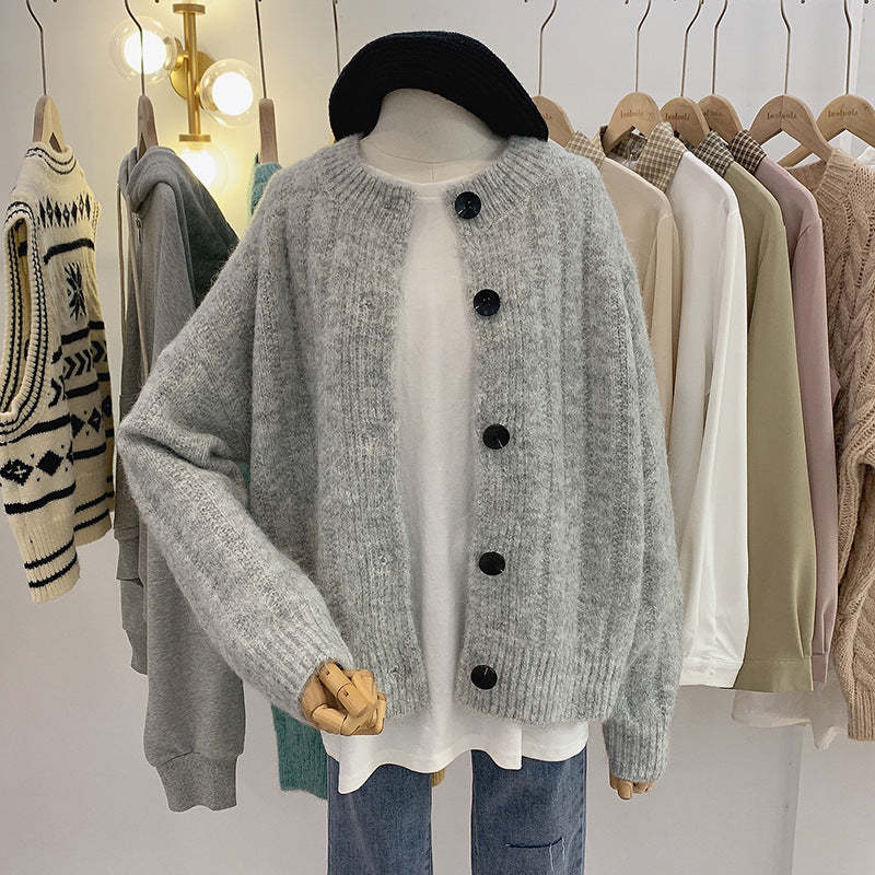 Style paresseux, cardigans à manches longues à col rond, pull veste courte ample 1421