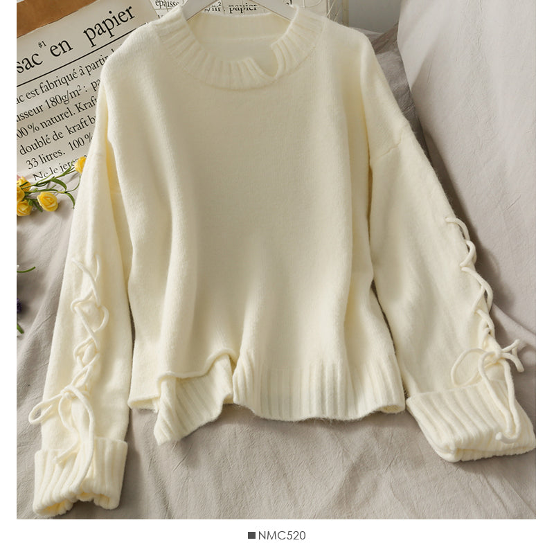 Nouveau pull ample à manches longues avec cordon de serrage et lacets 1709