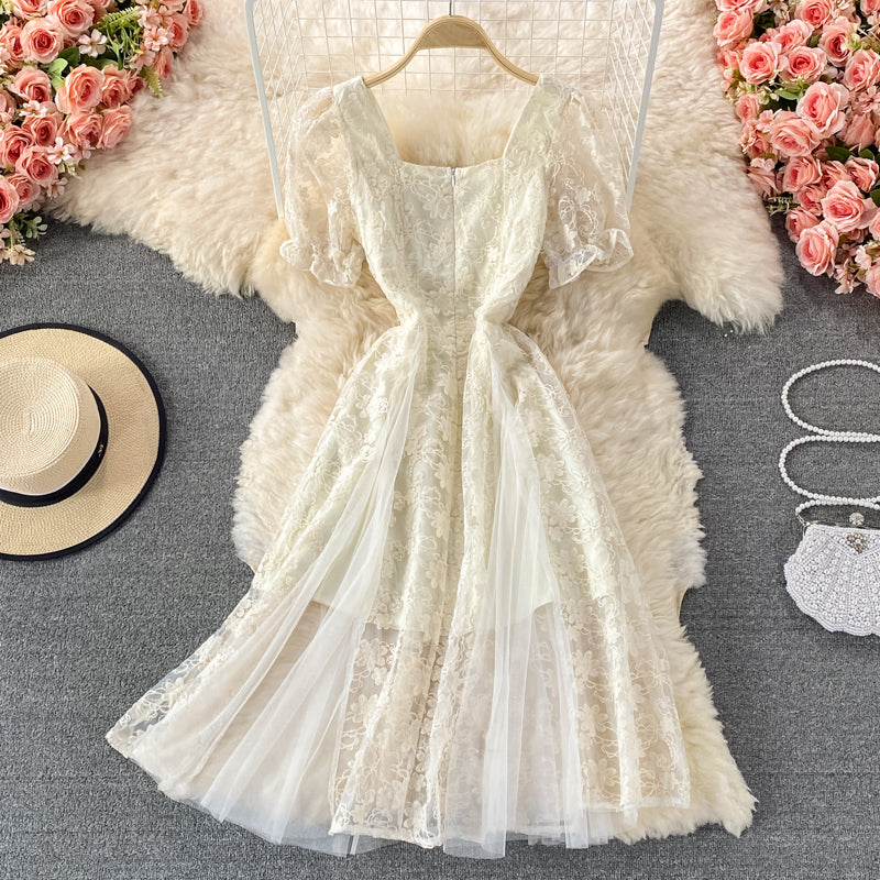 Robe à manches bouffantes avec jupe féerique en maille de tempérament 3332