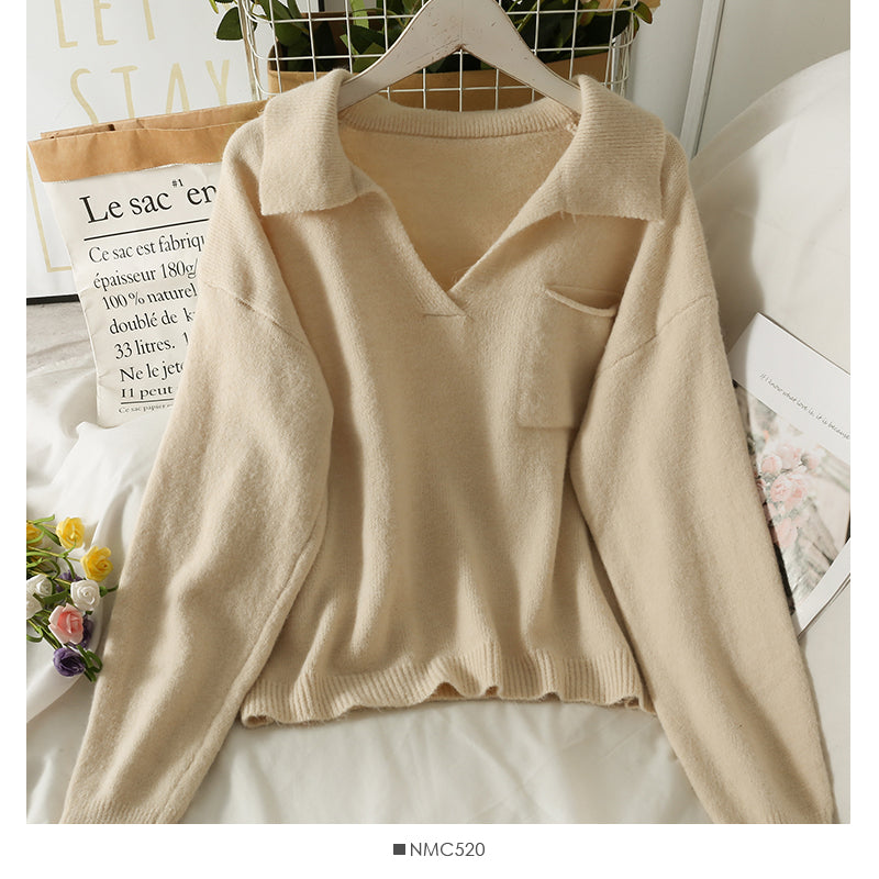 Pull en tricot coupe slim à revers couleur bonbon Sweet Wind 1848