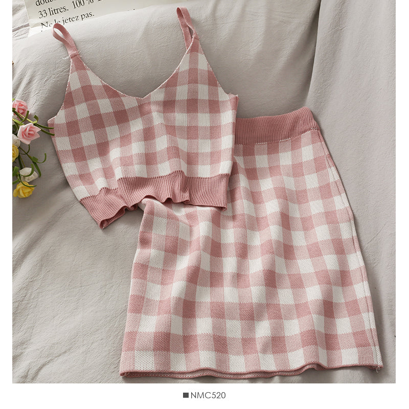 Gilet tricoté à col bas court et ouvert avec nombril, sac à taille élastique, jupe hanche 2543