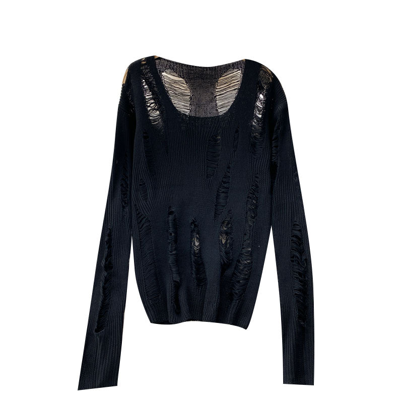 Wool sweater feminine V-neck hollow hole sweater 1594