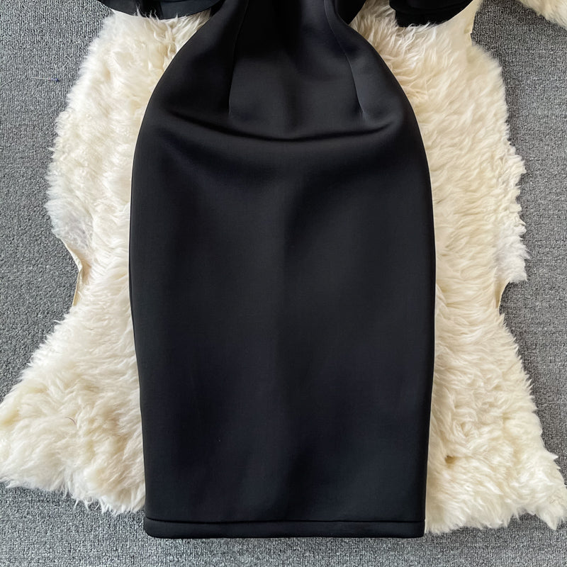 Ruffled off shoulder and exposed shoulder bag hip dress 2748