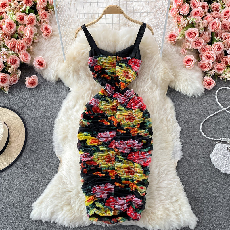 Robe porte-jarretelles en maille élastique slim imprimée sans bretelles et fesses 2821