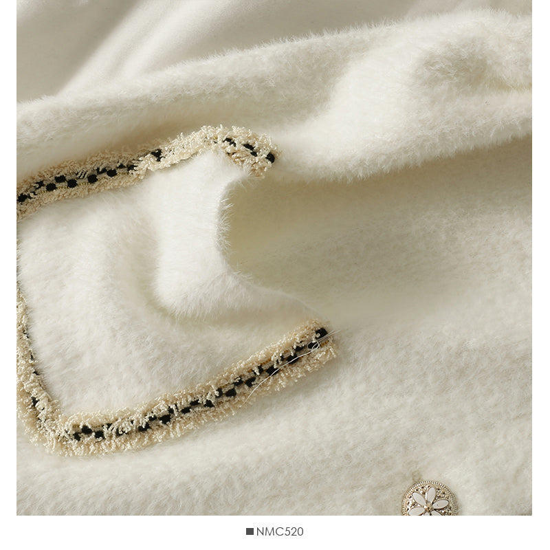 Winter bright silk bonded Plush sweater women's loose and thin doll collar coat 2021