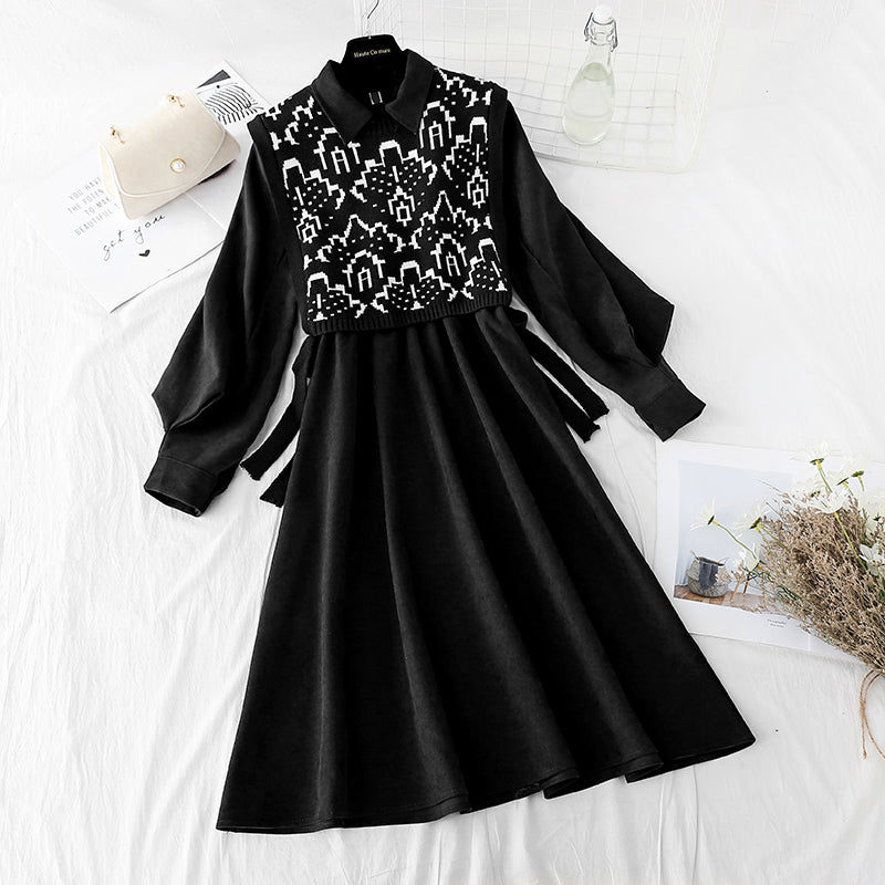 New waistcoat two piece slim knit dress 2137