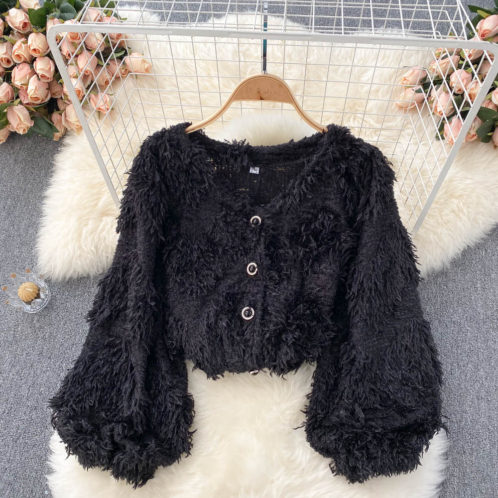Cardigans mondains de haute qualité, nouveaux, tendance, doux, pelucheux, cardigans tout-aller, hauts manteaux 1391