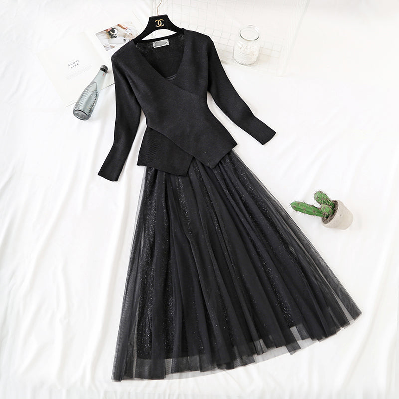 Small fragrance suit skirt mesh dress women's Victorian retro skirt French 2353