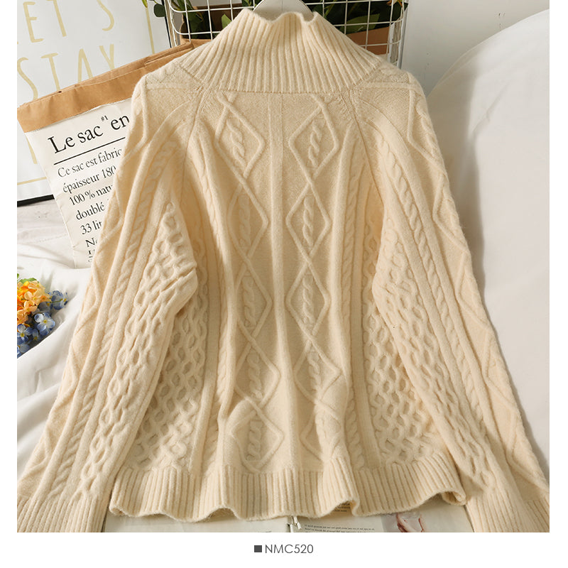 Pull femme ample et fin col haut manches longues treillis 1846
