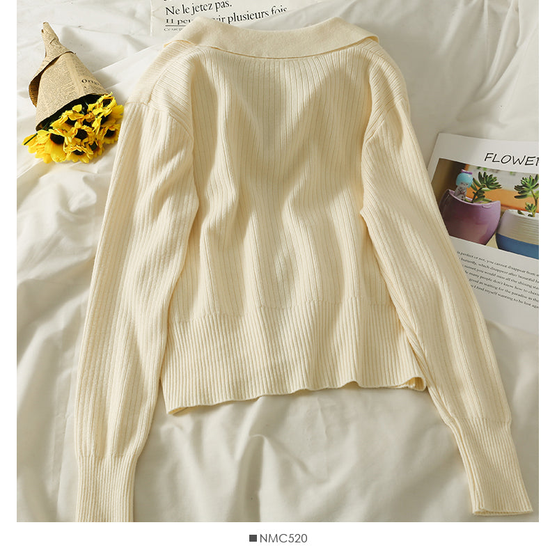 Cardigan zippé à revers et manches longues à rayures verticales 1830