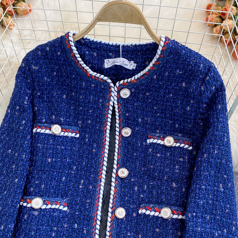 Retro small fragrant tweed coat female 1667
