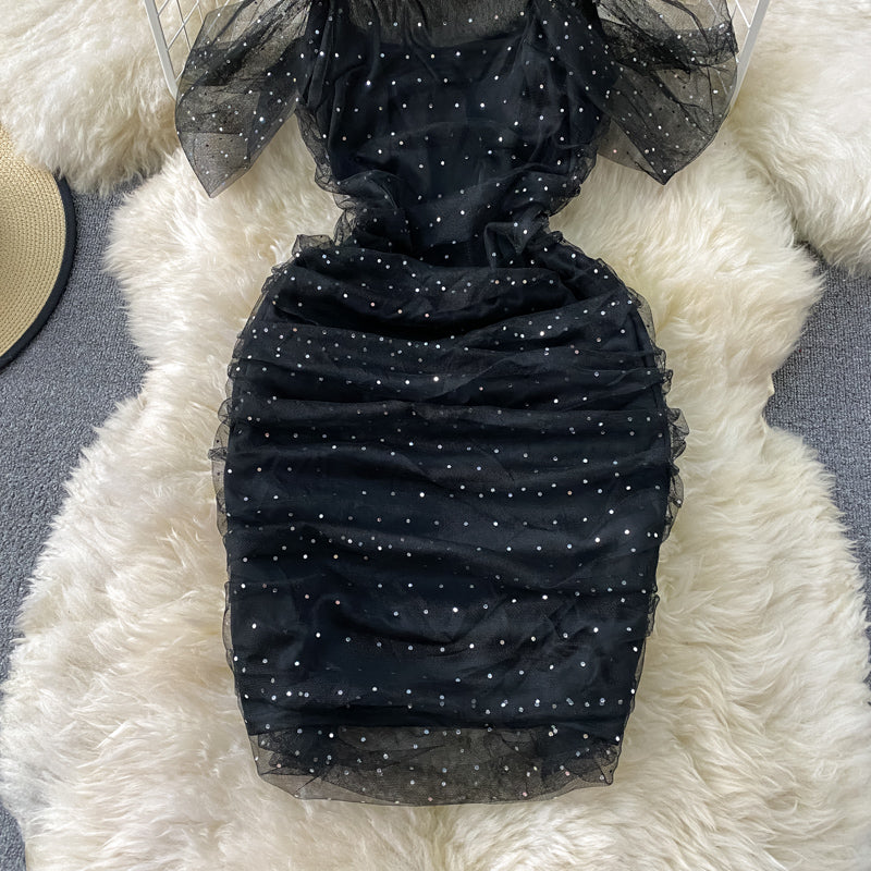Robe de fée super moulante en maille pailletée scintillante 3292