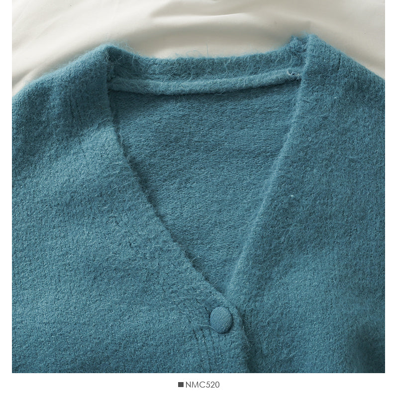 Pull femme col bas cardigan simple boutonnage haut à manches longues couleur unie polyvalent 2044