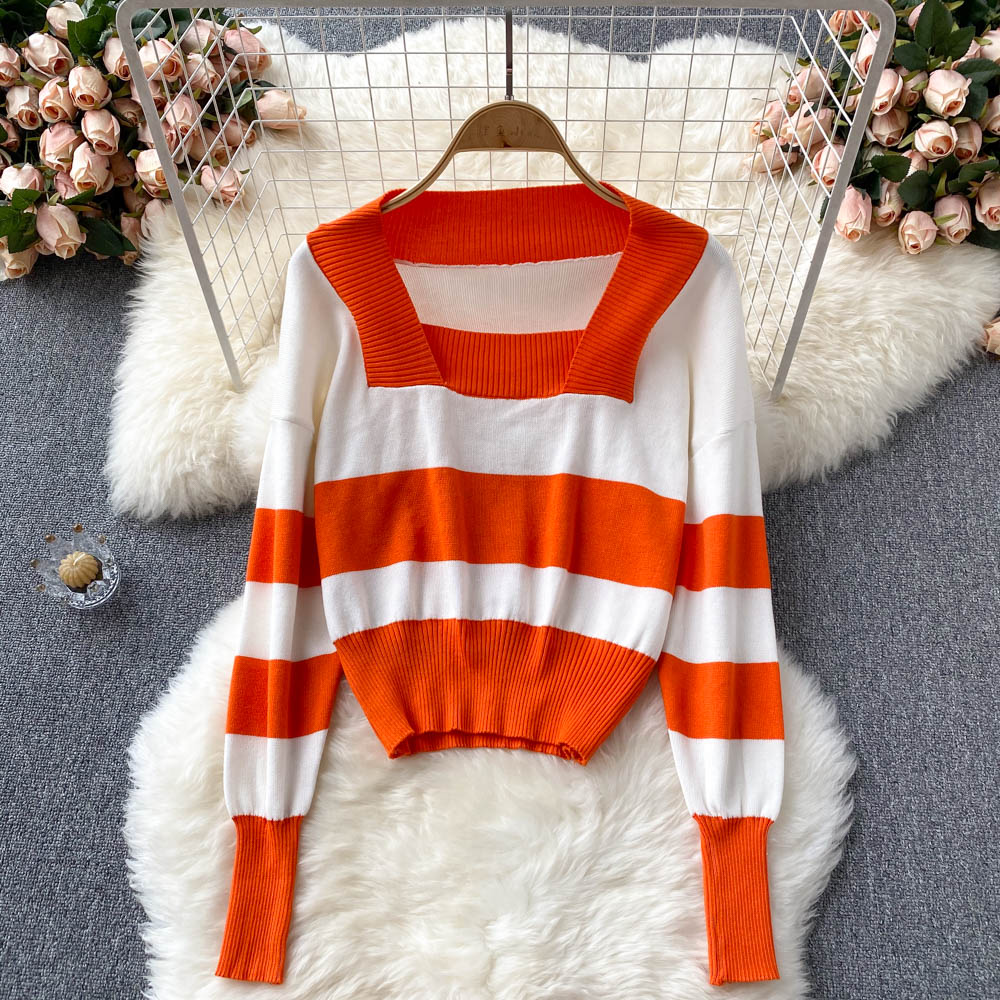 Pull à manches longues à rayures rétro de style Hong Kong Pull Pull 1627