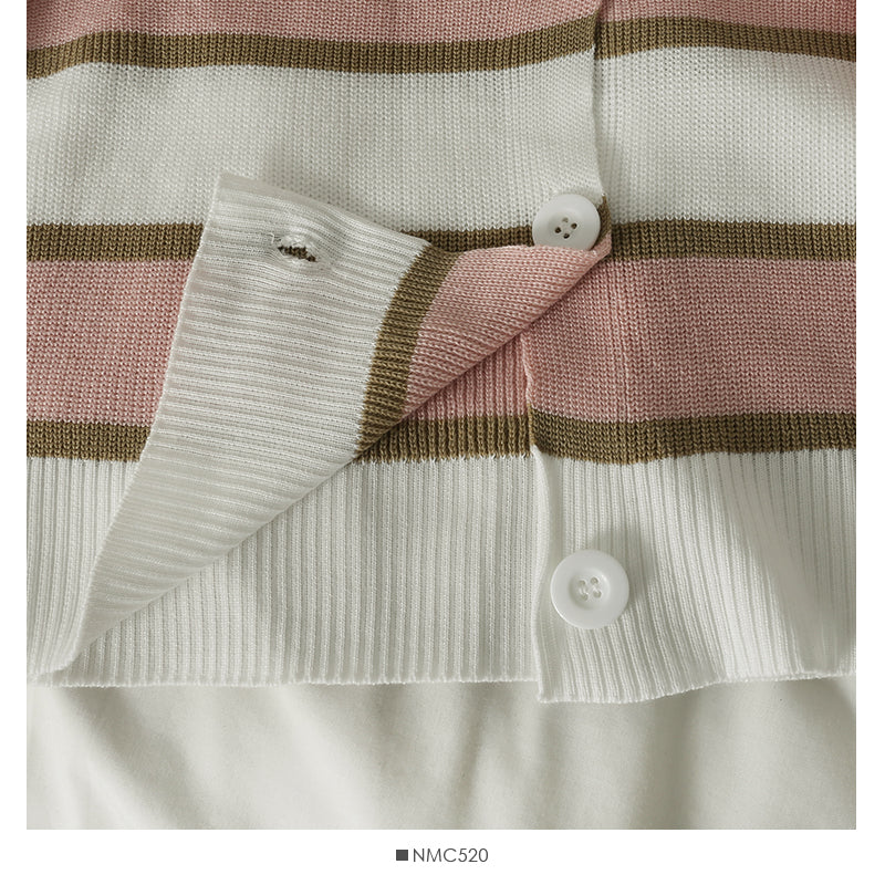Cardigan fin à rayures coréennes à trois boutons et col bas à manches longues 1793