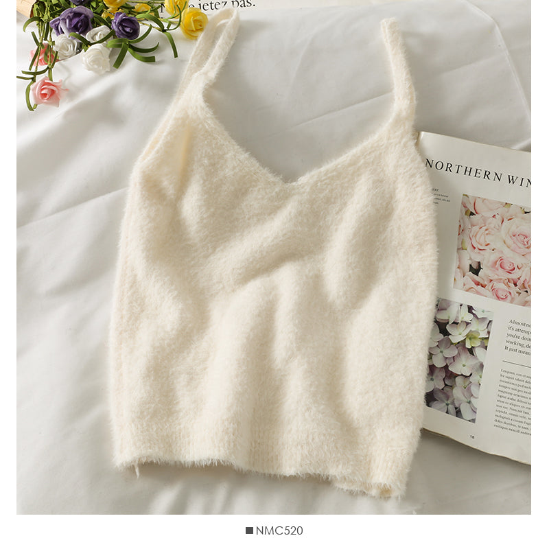 Pull court en peluche avec gilet à bretelles fines à l'intérieur 1749