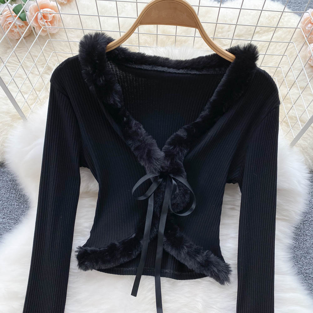 Haut cardigan court à lacets coupe slim 1626