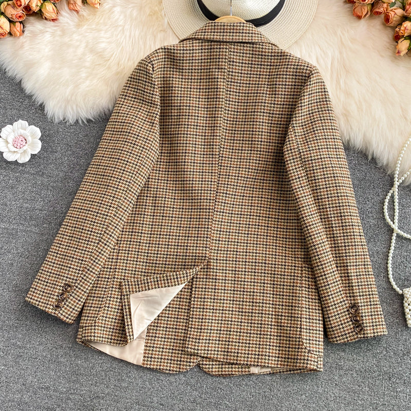 Plaid suit coat wool waist British style 1642