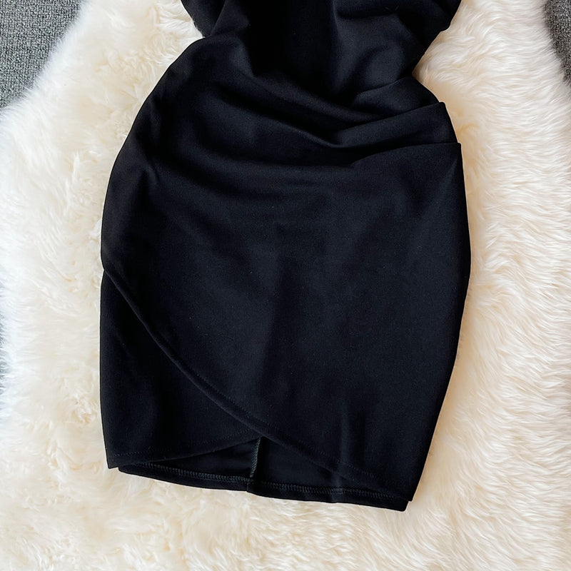 Slim wrap hip skirt low chest V-neck dress 2767