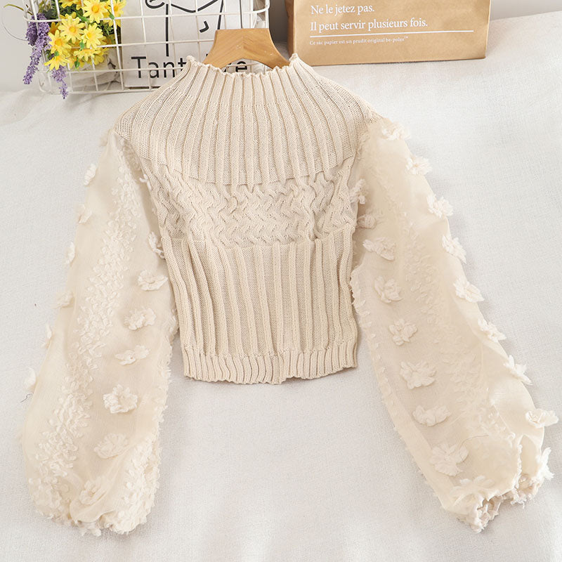 Pull court à manches longues avec appliques douces 1478