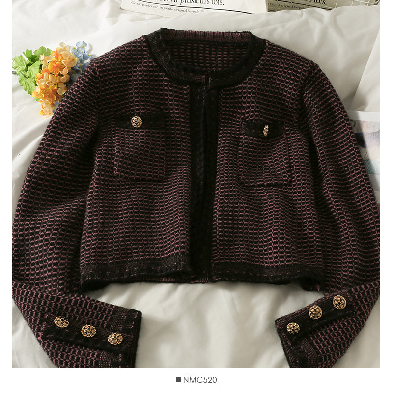 Pull col rond slim court rétro Hong Kong pour femme 2074