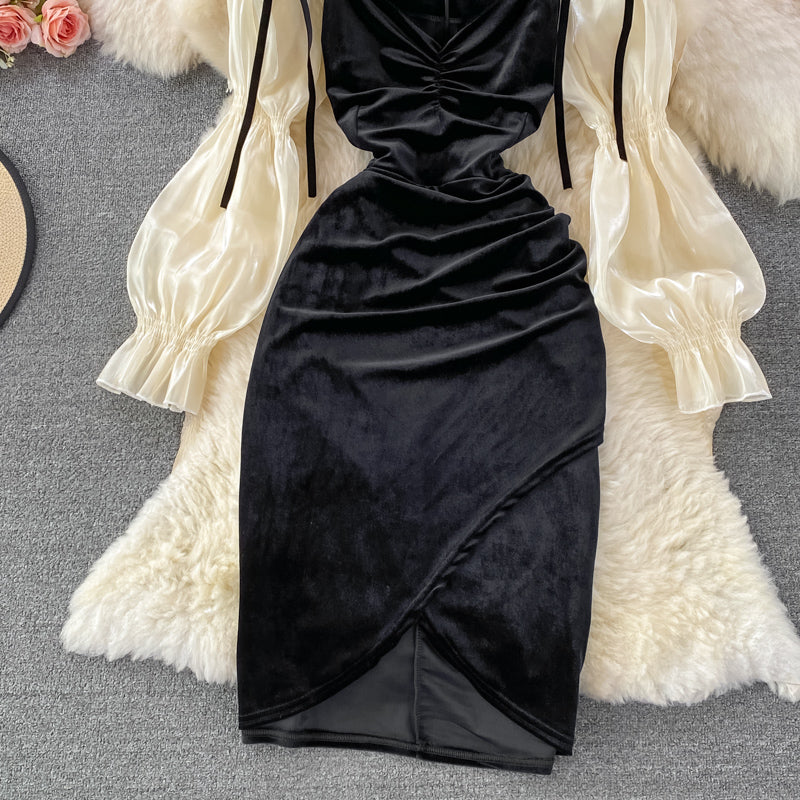 Robe portefeuille sexy à manches bouffantes et à la taille 3264
