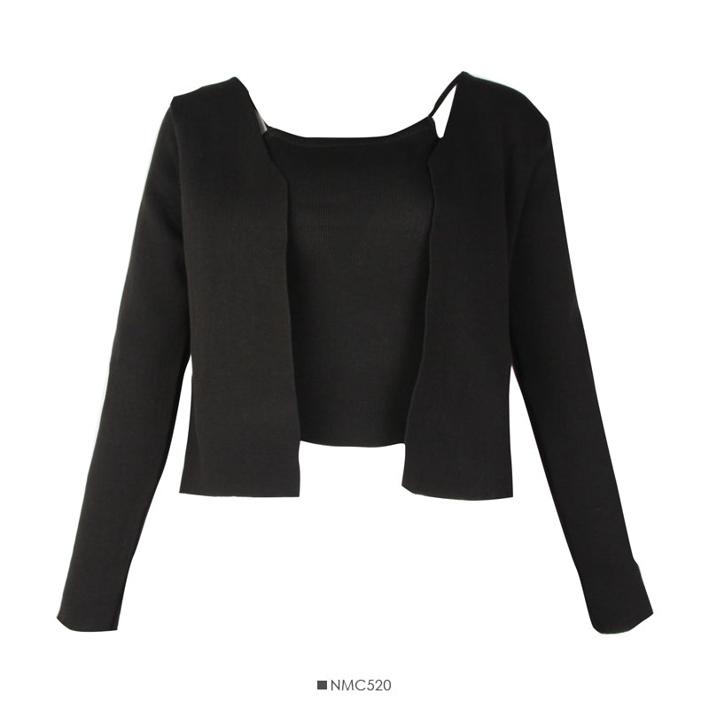 Petit manteau tricoté à manches longues avec gilet à bretelles fines à l'intérieur 1997