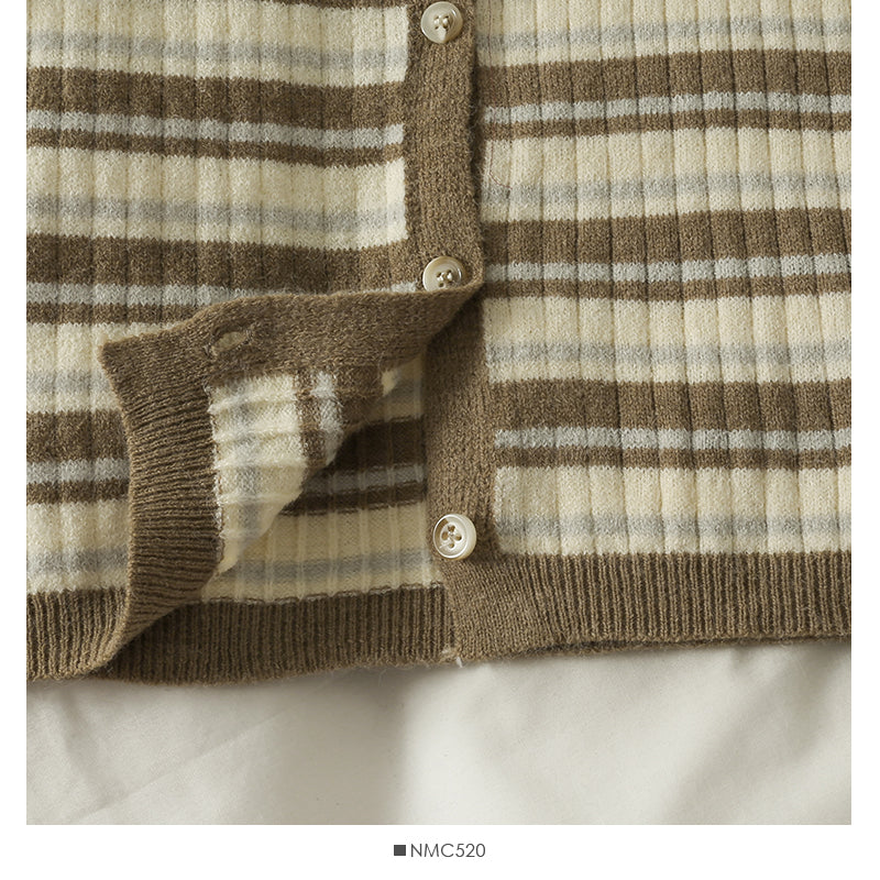 Cardigan rayé à simple boutonnage et col en V pour femme, haut fin 1892